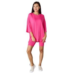 Basic Bae Hot Pink 3/4 Sleeve Top Shorts Casual Lounge 2 Piece Set